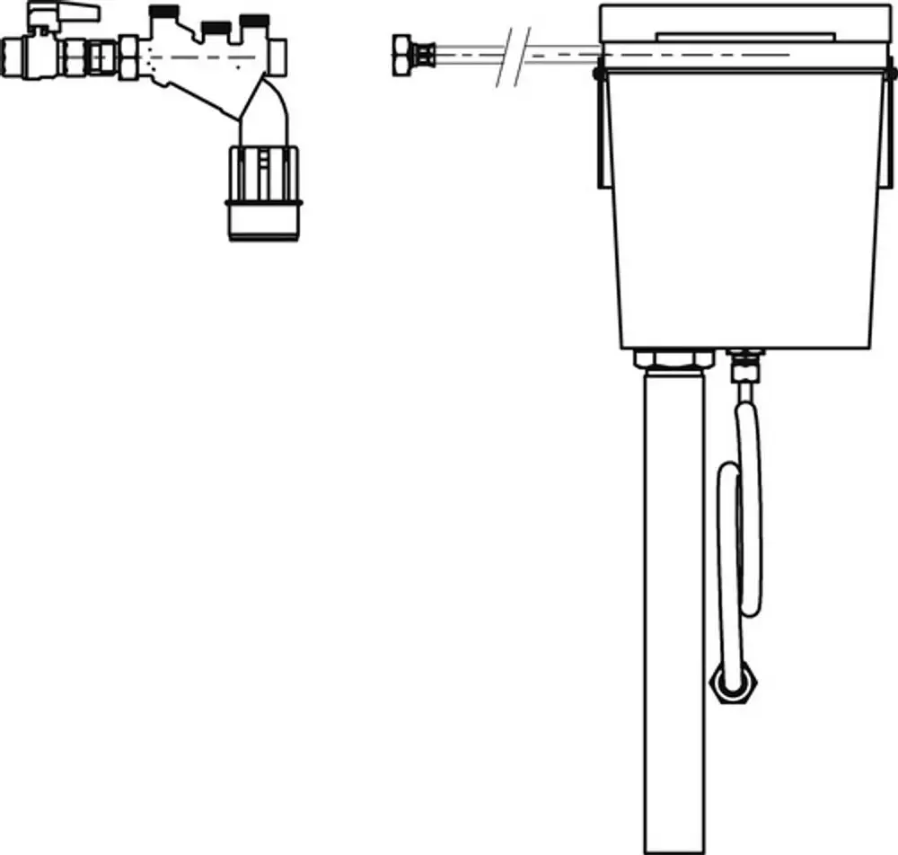 Schematische Darstellung einer Pumpe von IMI Hydronic Engineering mit Anschlussleitung, Wasserzufuhr und Verbindungselementen.